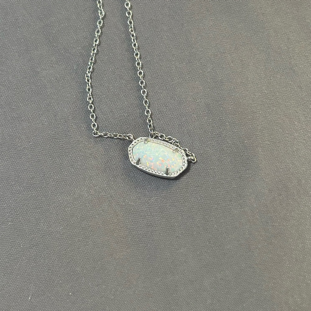 Kendra Scott Elisa Necklace. White opal stone set in silver.
